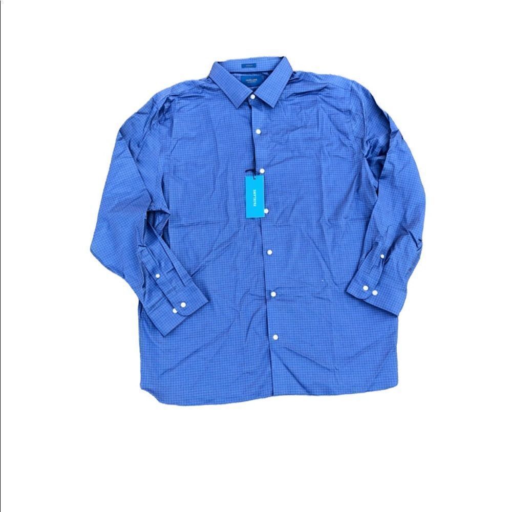 NWT FAIRLANE Men’s Blue Non-Iron Stretch Collard Dress Shirt Size XXL